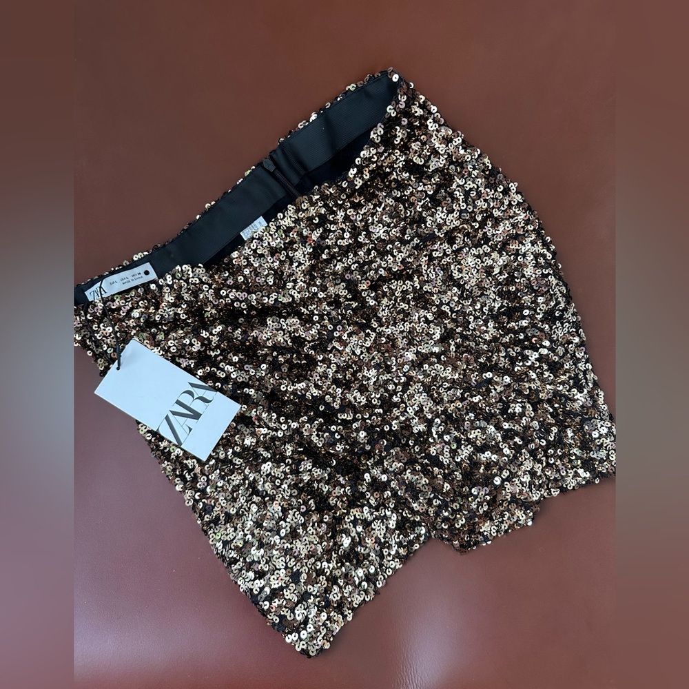 Zara Gold and Black Sequin Wrap Mini Skirt